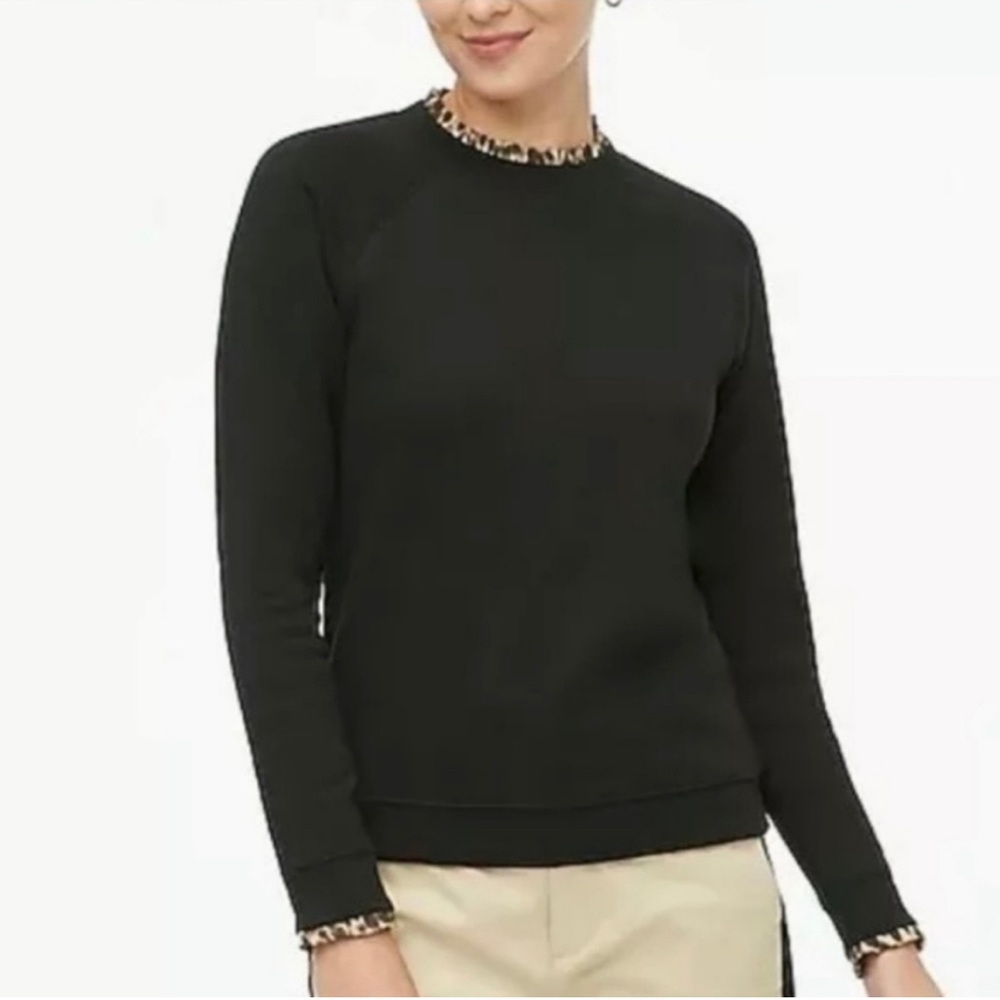 NWT. Women’s J.Crew long sleeve with leopard ruffle neck collar.
